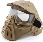 Outdoor Paintball Shooting Face Protection Gear Tactical Full Face PC Mask - Tan & Transparent Len