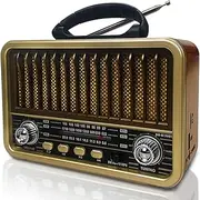 Retro Bluetooth Speaker, AM/SW/FM Small Portable Radio, Rechargeable Radio, Portable Support TWS/USB/TF Card/BT 5.0 Function, Vintage Radio for Kitchen, Desk, Outdoor (Yellow)