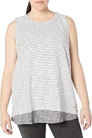 [Calvin Klein] Performance Women's Plus Size City Streets Stripe Double Layer Tank