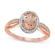 Oval Morganite and 0.13 CT. T.W. Natural Diamond Frame Open Shank Ring in Solid 10K Rose Gold