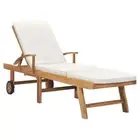 Sun Lounger With Cushion Solid Teak Wood fabric,polyester Loungers