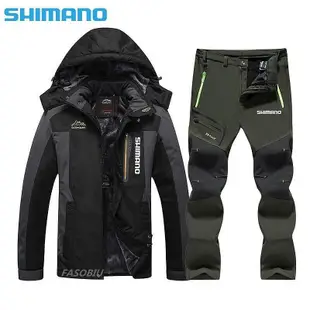 【新款特惠】Shimano天鵝絨釣魚服防風防水加厚保暖冬衣男士釣魚夾克和褲子套裝