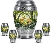 Deer Urns for Human Ashes - Funeral Urn for Ashes Adult Male - Mini Urns for Human Ashes Set 4 - Green Memorial for Human Ashes Adult Female - Cremation for Mom (Combo of 5, 10 Inch & 3 Inch)