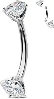 [OUFER Body Piercing] Belly Bar Titanium Navel Piercing Jewellery Internally 14G Belly Piercings Navel Bar Clear CZ Belly Button Bars 10/12/14/16 mm Belly Button Ring