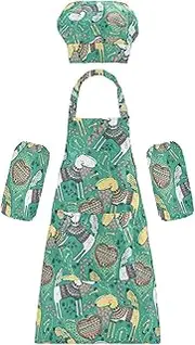 AIXIWAWA Kids Apron Chef Hat Set, Child Kitchen Bib Aprons Adjustable for Cooking Baking Painting (Abstract Cartoon Dog)