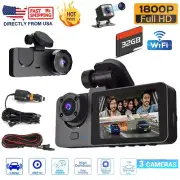 Dash Cam Car HD 1800P Front/Rear/Inside Dual Lens Video Recorder Camera G-Sensor