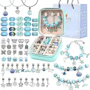 Girls Toys Bracelet Making Kit - Beads for Charm Jewelry Making Kit Supplies Gifts for Girls 4-12 DIY Craft Toys Birthday Christmas Age 5 6 7 8 9 10 11 (Blue)