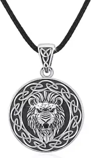 Lion Animal Necklace Celtic Moon Lion 925 Sterling Silver Pendant Jewelry Men