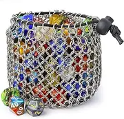 Chainmail D&D Dice Bag - Large Capacity Stainless Steel Drawstring Dice Bag for Dungeons and Dragons Dice Set (Hold 100 DND Dice)