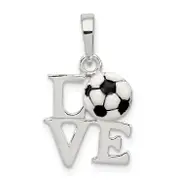 Sterling Silver Polished Enamel Love Soccer Pendant