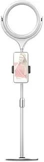 8 Inch Desktop Fill Ring Light Kit Set 3000K-6500K Adjustable Portable for Selfie P graphy Live Streaming Makeup YouTube Video Phone Computer with scopic Rod Phone Clip Round Base White White