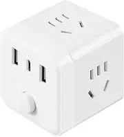 DEAMOS Power Board Strip Surge Protector with 3 USB Ports and 4 AC Outlets, Wall Adapater Cube Spacing Charging Station with Switch Control