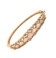 Vintage 14K Yellow Gold Opal and Diamond Bangle Bracelet