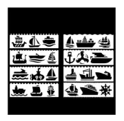 8 Stencils Ships Boats Nautical Mix Drawing Painting Arts Crafts Templates