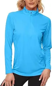 [KINGFEN] Women's UPF50+ Long Sleeve UV Sun Protection Shirts 1/4 Zip Quick Dry Rash Guard Workout T-Shirt Hiking Fishing