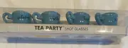 Tea Party Shot Glasses Set of 4 Blue Ceramic Tea Cups Whiskey Vodka Tequila Rum