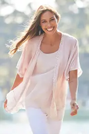 Sequin Lace Trim Jacket--THRE-34163