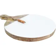 LVD Wooden Food/Snacks Serving Board Round Cheese Tray/Platter 30x40cm White