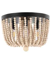 JONATHAN Y Eivissa 3-Light Coastal Farmhouse 13in Iron/Wood Bead LED Flush Mount