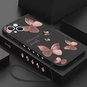 Butterfly Phone Case for iPhone 14 Pro Max 11 12 13 Pro Max 14Pro Max 13Pro 14 Plus Back Cover Liquid Flower Case with Lanyard,A,YK000513,for iPhone 12