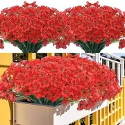 20 Bundles Artificial Flowers Outdoor UV Resistant Fake Spring Summer Red