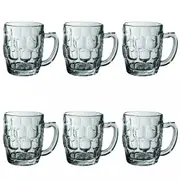 6 x Beer Mug 285ml JUG Glass Glasses W Handle Dimple Print Party Bar Drink