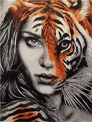 Meecaa Paint by Numbers Tiger Girl Animal Kit for Adults Beginner DIY Oil Painting 16x20 inch (Tiger Girl, No Frame)