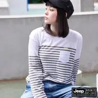在飛比找momo購物網優惠-【JEEP】女裝 經典簡約條紋休閒長袖T恤(白色)