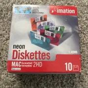 Imation Neon Diskettes MAC Formatted 2HD 1.40 MB 3.5" Sealed BOX Blank Media 10