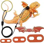 Bearded Dragon Leash with 3Pcs Harness 59" Long Adjustable Bearded Dragon Leash and Harness Set Soft Leather Bearded Dragon Harness Orange Wing Lizard Leash for Reptile, Bearded Dragon Leash and Har