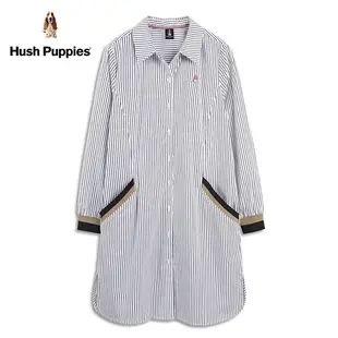 Hush Puppies 襯衫 女裝配色羅紋品牌刺繡直條紋襯衫