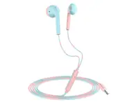 Wired Earbuds Stereo Effect with Microphone HiFi Sound Flat Ear Music Player Macaroon Color In-ear Headphone Phone Accessory-Pink Blue TPE