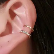Rhinestone Cuff Earring 1 Pc - 2615 - 01 - Gold - One Size