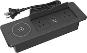Recessed Power Strip with 15W Wireless Charger, 2 AU Outlets, USB-C, 2 USB Ports, 1.8m Cord, Recessed Outlet Power for Conference Table Flip Cover Power Station for Desk Table Kitchen Countertop