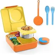 Omie Lunch Box and Utensils Bundle Set - OmieBox Insulated Bento with Thermos and OmiePod Reusable Fork and Spoon with Case (Sunshine)