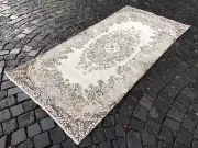 3.3 x 6.9 ft Turkish Vintage Area Wool Rug, Bohemian Handmade Oushak Decorative