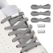 No Tie Shoelaces Tieless Elastic Shoe Laces 3Pcs with 2 Metal Buckles, Grey