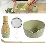 DJAPWPX 5Pcs Matcha Whisk Set Matcha Kit Matcha Tea Set with 500ml Ceramic Match Bowl Matcha Whisk Holder Bamboo Matcha Scoop Matcha Whisk Stainless Steel Matcha Sifter for Tea Lovers