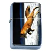 Windproof Refillable Flip Top Oil Lighter Fox D2 Furry Sneaky Red Canine Dog