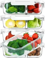 [5-Pack,36 Oz]Glass Meal Prep Containers 2 Compartments Portion Control with Upg