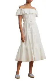 Lauren Ralph Lauren Eyelet Off the Shoulder Midi Dress in White at Nordstrom, Size 6
