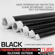 Black Silicone Varnish Fibreglass Hose Wire Insulation Heat Shield Fire Sleeving