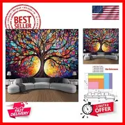 Tree of Life Wall Hanging Decor Tapestry with Stained Glass Colorful Wall Art...