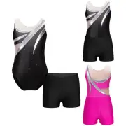 Kids Girl Gymnastic Leotard Bodysuit with Shorts Tumbling Dance Unitard Biketard