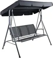 Gardeon Outdoor Swing Chair 3 Seater Black Mesh Garden Bench Hanging Seat, Patio Baconly Furniture Chairs, with Adjustable Canopy Cushions Stand Water Resistant 200kg Capacity