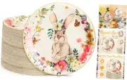 100 Pcs Easter Paper Plates 7'' Round Disposable Bunny Plates Bulk Egg He Is