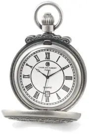 Charles Hubert Antiqued Chrome Finish Steam Engine Pocket Watch