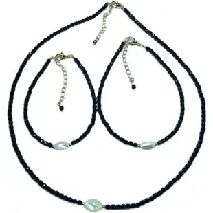 天然淡水珍珠貝手鏈女黑尖晶項鏈腳鏈貓眼馬貝鎖骨鏈簡約裝飾飾品