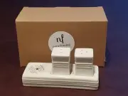 Nora Fleming S9 SALT and PEPPER SHAKERS set - pinstripes - mini base holder