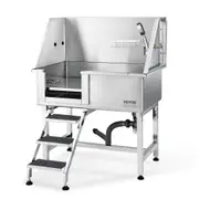 38Inch 96.5CM Pet Dog Bathing Station w/Ramp, Professional Stainless Steel Dog Grooming Tub w/ Storage Drawer, Floor Grate, Faucet, Dog Bathtub for Large,Medium,Small Pets, Washing Sink for